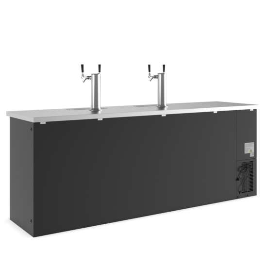 Coldline CDD-4 90-inch black 4-tap refrigerated direct draw beer dispenser, designed for serving draft beer with optimal cooling and a sleek, professional appearance for bars and restaurants