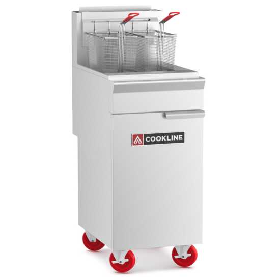 Cookline CF50-LP Commercial 50 lb Propane Gas Deep Fryer - 120,000 BTU, built for high-capacity frying in commercial kitchens, perfect for restaurants and catering services that require efficient cooking.