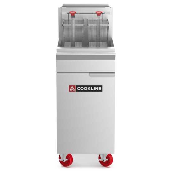 Cookline CF50-LP Commercial 50 lb Propane Gas Deep Fryer - 120,000 BTU, built for high-capacity frying in commercial kitchens, perfect for restaurants and catering services that require efficient cooking.