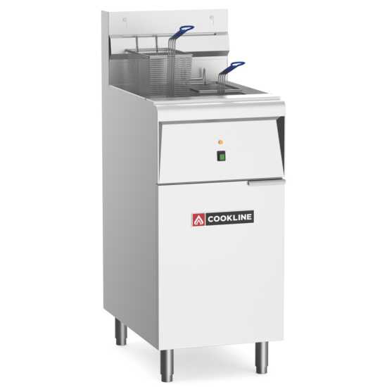 Cookline CF-40E-240-3 40 lb. Electric Floor Fryer, 240V, 3 Phase, designed for commercial kitchens, providing efficient frying performance with precise temperature control for optimal cooking results.