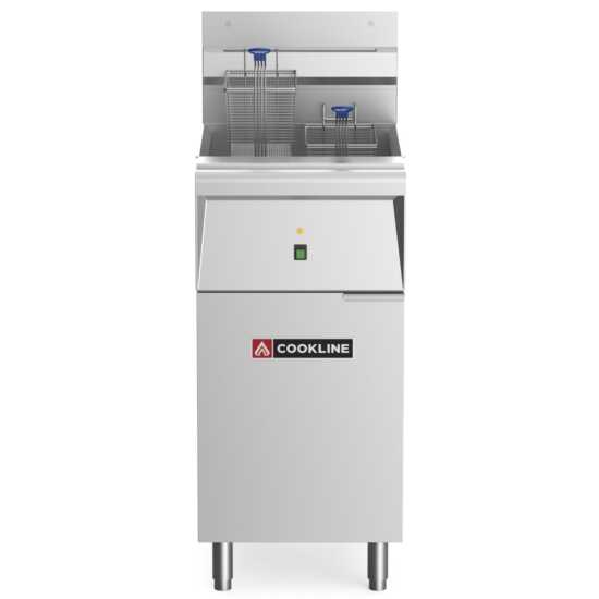Cookline CF-40E-240-3 40 lb. Electric Floor Fryer, 240V, 3 Phase, designed for commercial kitchens, providing efficient frying performance with precise temperature control for optimal cooking results.