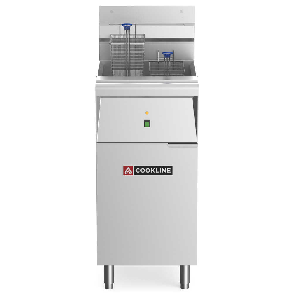 Cookline CF-40E-208-1 40 lb. Electric Floor Fryer, 208V, 1 Phase, designed for commercial kitchens, providing efficient frying performance with precise temperature control for various frying needs