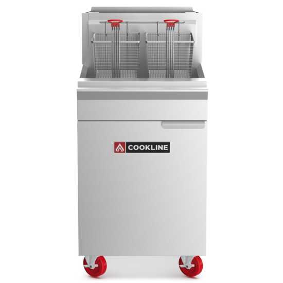 Cookline CF75-NG Commercial 75 lb Natural Gas Deep Fryer - 170,000 BTU, designed for high-volume frying in commercial kitchens, ideal for preparing large batches of fried foods efficiently.