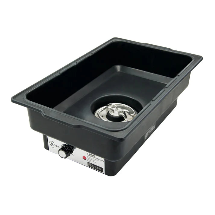 Electric Water Pan 1/Pack keep your food warm easily with the help of this electric chafer warmer. A practical and economical solution, this well-designed water pan is perfect for use as a stand alone or paired with a full-size chafer frame from an electric alternative. The adjustable thermostat of this water pan allows you to easily control the amount of steam in your food.