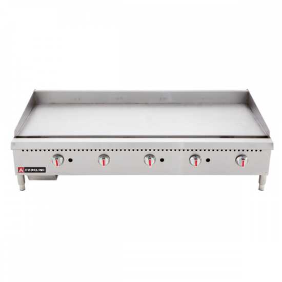 Cookline CGG-60T-HD 60" commercial countertop gas griddle with thermostatic controls, providing 150,000 BTUs, perfect for high-volume kitchens needing fast and efficient cooking for various menu items.