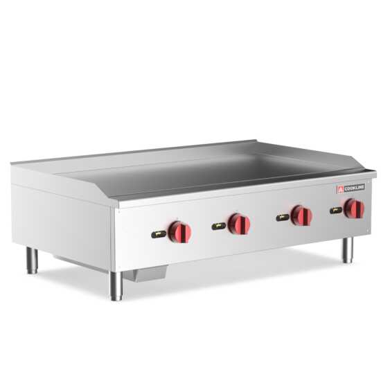 Cookline CGG-48M 48" Commercial Countertop Gas Griddle with Manual Controls and 120,000 BTU, designed for efficient high-volume cooking in commercial kitchens, perfect for grilling meats, pancakes, and more.