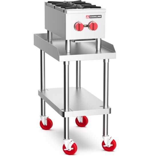 Cookline CHP-12-2 12" commercial gas hot plate with two burners, delivering 50,000 BTUs, ideal for efficient cooking in small kitchens, perfect for sautéing and simmering in food service environments.