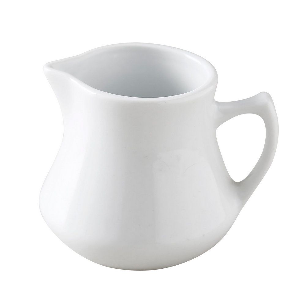Yanco Creamer RE-4-CM is a stylish and practical addition to any coffee or tea service. Designed with a 4-ounce capacity, it is ideal for serving cream, milk, or half &amp; half. Crafted from durable porcelain in a classic American white finish, this creamer complements both modern and traditional table settings. Its petite handle and well-defined spout ensure easy and precise pouring.