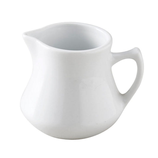 Yanco Creamer RE-4-CM is a stylish and practical addition to any coffee or tea service. Designed with a 4-ounce capacity, it is ideal for serving cream, milk, or half &amp; half. Crafted from durable porcelain in a classic American white finish, this creamer complements both modern and traditional table settings. Its petite handle and well-defined spout ensure easy and precise pouring.