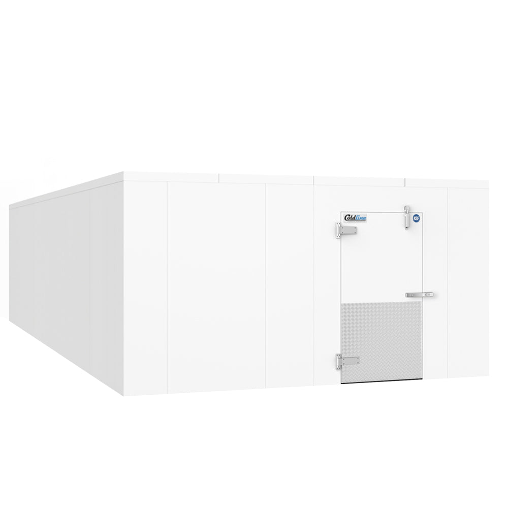 Coldline 14 x 14 walk-in refrigerator cooler box for large-scale cold storage of food and beverages in restaurants grocery stores and commercial kitchens