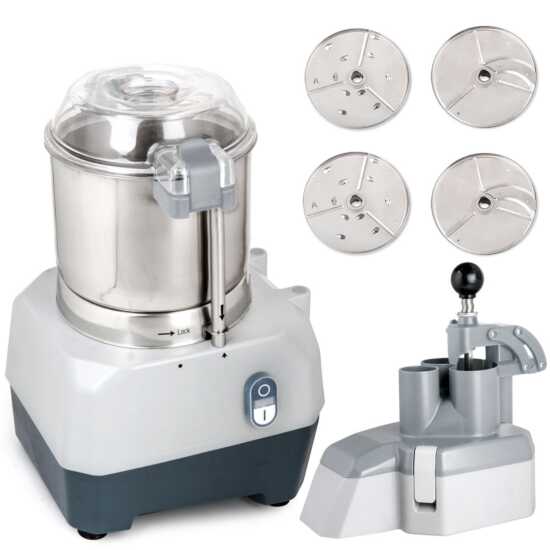 Prepline PCFP-5B combination food processor featuring a 5 Qt stainless steel bowl, continuous feed, 1 HP motor, and 4 versatile discs for efficient food preparation.