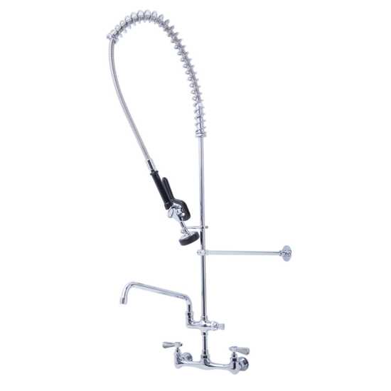 The Prepline PPRS-12 wall-mounted pre-rinse assembly with a 12" swing spout is perfect for commercial kitchens, offering powerful rinsing and efficient water flow for dishwashing and food prep tasks.