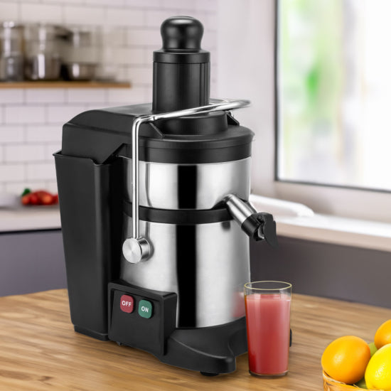Prepline JC-600 Continuous Feed Juice Extractor with Pulp Ejection, designed for high-efficiency juicing in commercial settings. Features a durable stainless steel build, continuous feed system for uninterrupted operation, and automatic pulp ejection for easy cleanup. Powered by 120V for reliable performance.