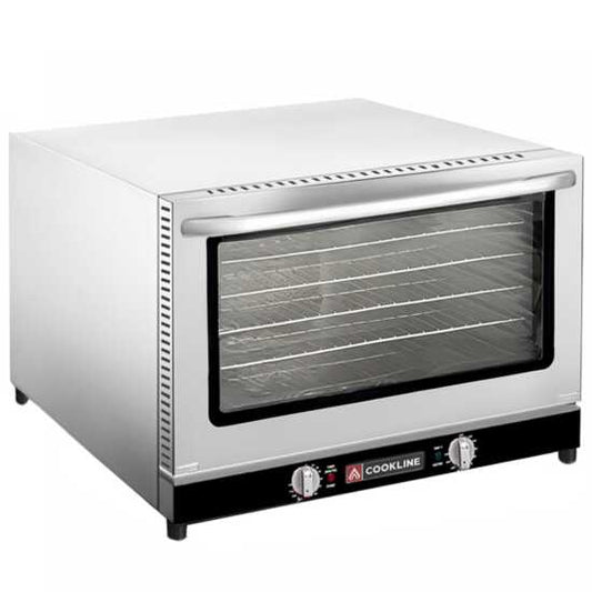Cookline HCVE-16-120 23" Commercial Half Size Electric Countertop Convection Oven, 120V, designed for efficient cooking and baking in commercial kitchens, perfect for small spaces and versatile food preparation.