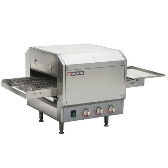 Cookline OV12 Countertop Conveyor Oven with 10.5" Belt - 120V, 1700W, designed for efficient cooking in small commercial kitchens, perfect for baking pizzas, sandwiches, and quick-service items.