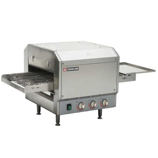 Cookline OV12 Countertop Conveyor Oven with 10.5" Belt - 120V, 1700W, designed for efficient cooking in small commercial kitchens, perfect for baking pizzas, sandwiches, and quick-service items.