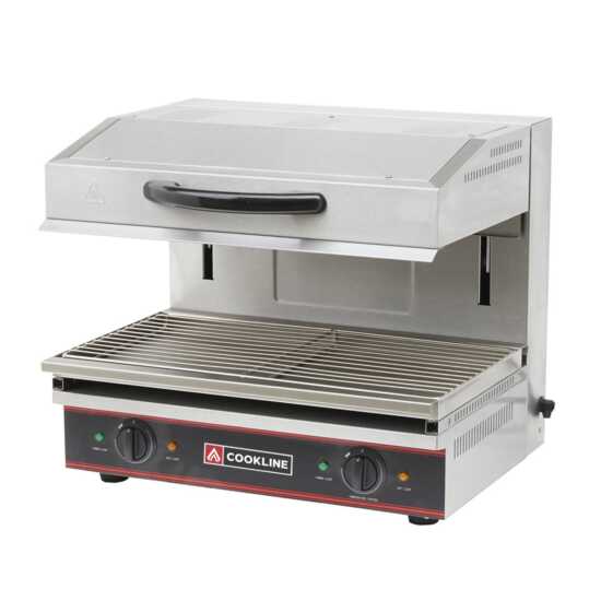 Cookline ES23 23" Electric Countertop Salamander, 220V, ideal for commercial kitchens, offering efficient high-heat broiling, grilling, and finishing in a compact countertop design.
