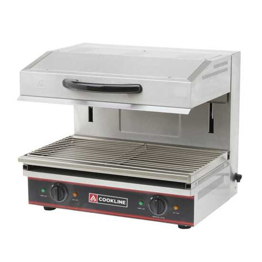 Cookline ES23 23" Electric Countertop Salamander, 220V, ideal for commercial kitchens, offering efficient high-heat broiling, grilling, and finishing in a compact countertop design.