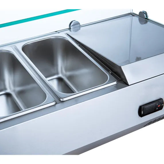 Coldline PDR-80W-SG 80-inch two-door refrigerated pizza prep dough retarder with glass topping rail, designed for pizzerias to store dough at controlled temperatures and keep ingredients chilled and visible for quick access.