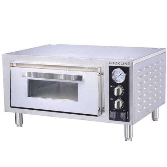 Cookline CPO-1 Single Deck Countertop Pizza Oven, 120V, perfect for baking pizzas in small commercial kitchens, offering efficient and reliable performance for pizzerias and quick-service restaurants.