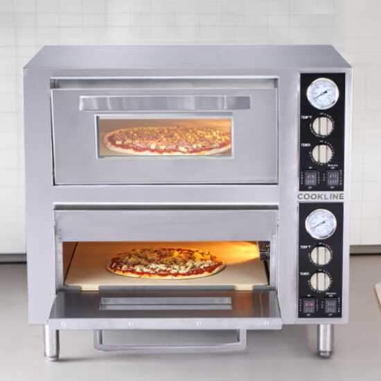 Cookline CPO-2D Double Deck Countertop Pizza Oven with Two Independent Chambers, 240V, perfect for simultaneous baking at different temperatures in commercial kitchens, ideal for pizzerias and restaurants.