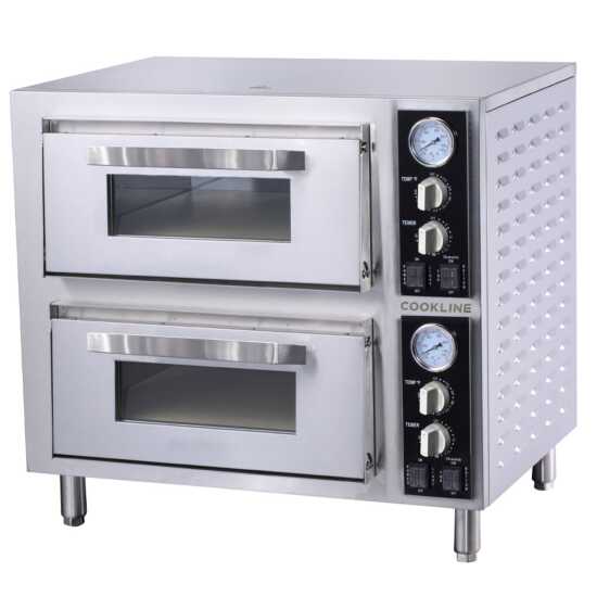 Cookline CPO-2D Double Deck Countertop Pizza Oven with Two Independent Chambers, 240V, perfect for simultaneous baking at different temperatures in commercial kitchens, ideal for pizzerias and restaurants.