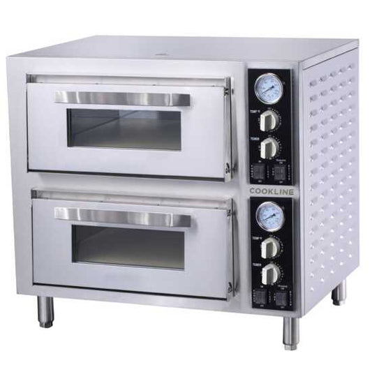 Cookline CPO-2D Double Deck Countertop Pizza Oven with Two Independent Chambers, 240V, perfect for simultaneous baking at different temperatures in commercial kitchens, ideal for pizzerias and restaurants.