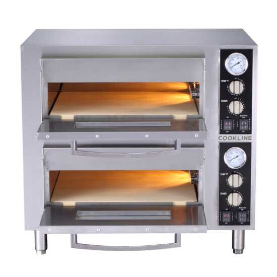 Cookline CPO-2D Double Deck Countertop Pizza Oven with Two Independent Chambers, 240V, perfect for simultaneous baking at different temperatures in commercial kitchens, ideal for pizzerias and restaurants.