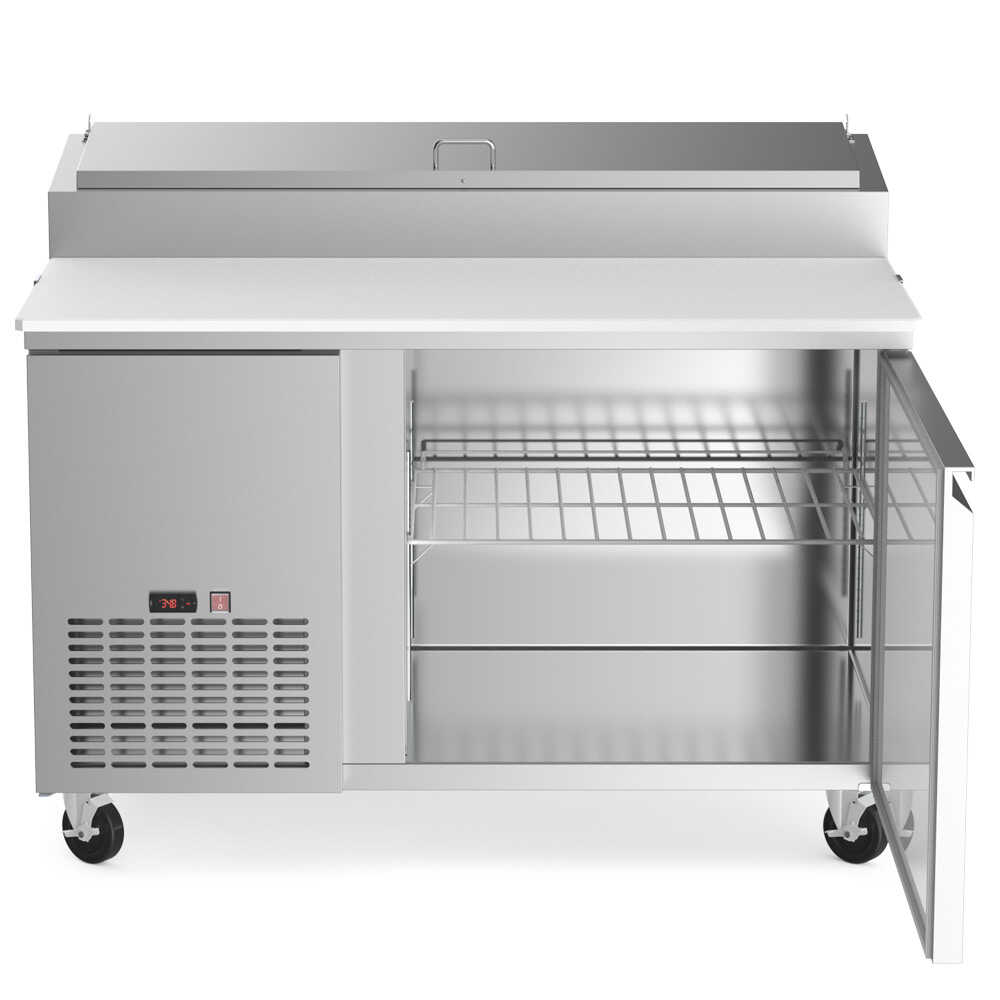 Coldline CPT-44 44-inch refrigerated pizza prep table with 5 pans. Perfect for pizzerias to store fresh ingredients, maintain safe temperatures, and streamline the pizza preparation process efficiently.