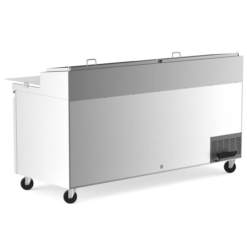 Coldline CPT-72 71-inch refrigerated pizza prep table with 9 pans. Ideal for busy pizzerias, featuring ample refrigerated storage for ingredients and a spacious prep area to enhance efficiency.