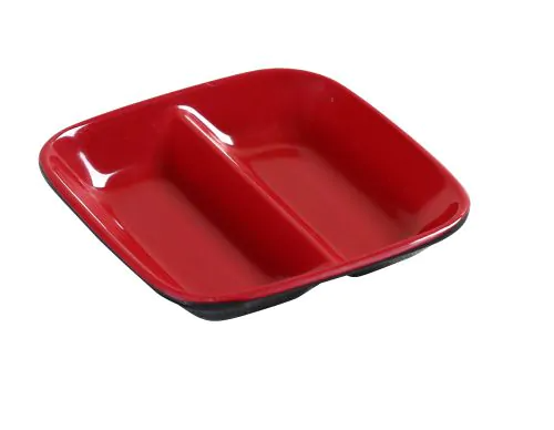 Yanco Divided Sauce Dish CR-0001 is a perfect solution to serve sauces, dips, spices, and herbs that accompany the oriental dishes in your food-serving establishment. Thanks to the high-quality, reliable and affordable melamine material, these sauce dishes can With stand the heavy commercial use. While looking like they are handmade ceramics such dishes won't chip, break, or stain. The Black & Red collection has a stylish two-tone appearance, that will perfectly fit most of the establishments' designs.