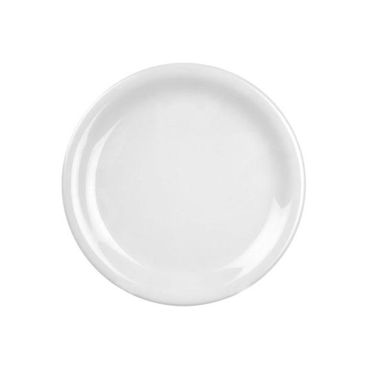 Thunder Group Narrow Rim Plate 12/Pcs embodies the look of ceramic tableware but is much more durable and affordable. This narrow rim round plate is of shatter resistant quality. It is constructed out of a heavy-duty commercial weight melamine, surpassing the restaurant and health safety standards. The plain design with a narrow rim and saturated white color make this melamine plate suitable for a variety of occasions and all kinds of establishments. 