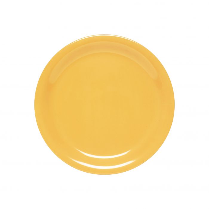 Thunder Group Narrow Rim Plate 12/Pcs embodies the look of ceramic tableware but is much more durable and affordable. This narrow rim round plate is of shatter resistant quality. It is constructed out of a heavy-duty commercial weight melamine, surpassing the restaurant and health safety standards. The plain design with a narrow rim and saturated yellow color make this melamine plate suitable for a variety of occasions and all kinds of establishments. 