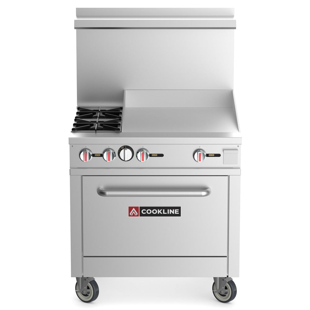 Cookline CR36-24G-LP 36-inch liquid propane 2 burner range with 24-inch right side griddle and standard oven 131000 BTU for versatile cooking in restaurants cafes and commercial kitchens