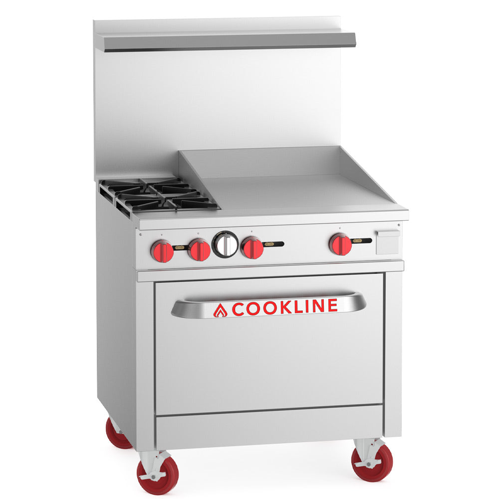 Cookline CR36-24G-LP 36-inch liquid propane 2 burner range with 24-inch right side griddle and standard oven 131000 BTU for versatile cooking in restaurants cafes and commercial kitchens