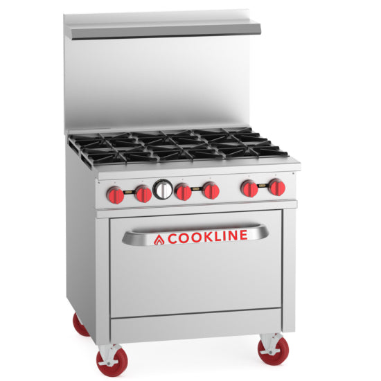 Cookline CR36-6-LP 36-inch 6 burner commercial gas range with oven propane for professional cooking in restaurants cafes and commercial kitchens