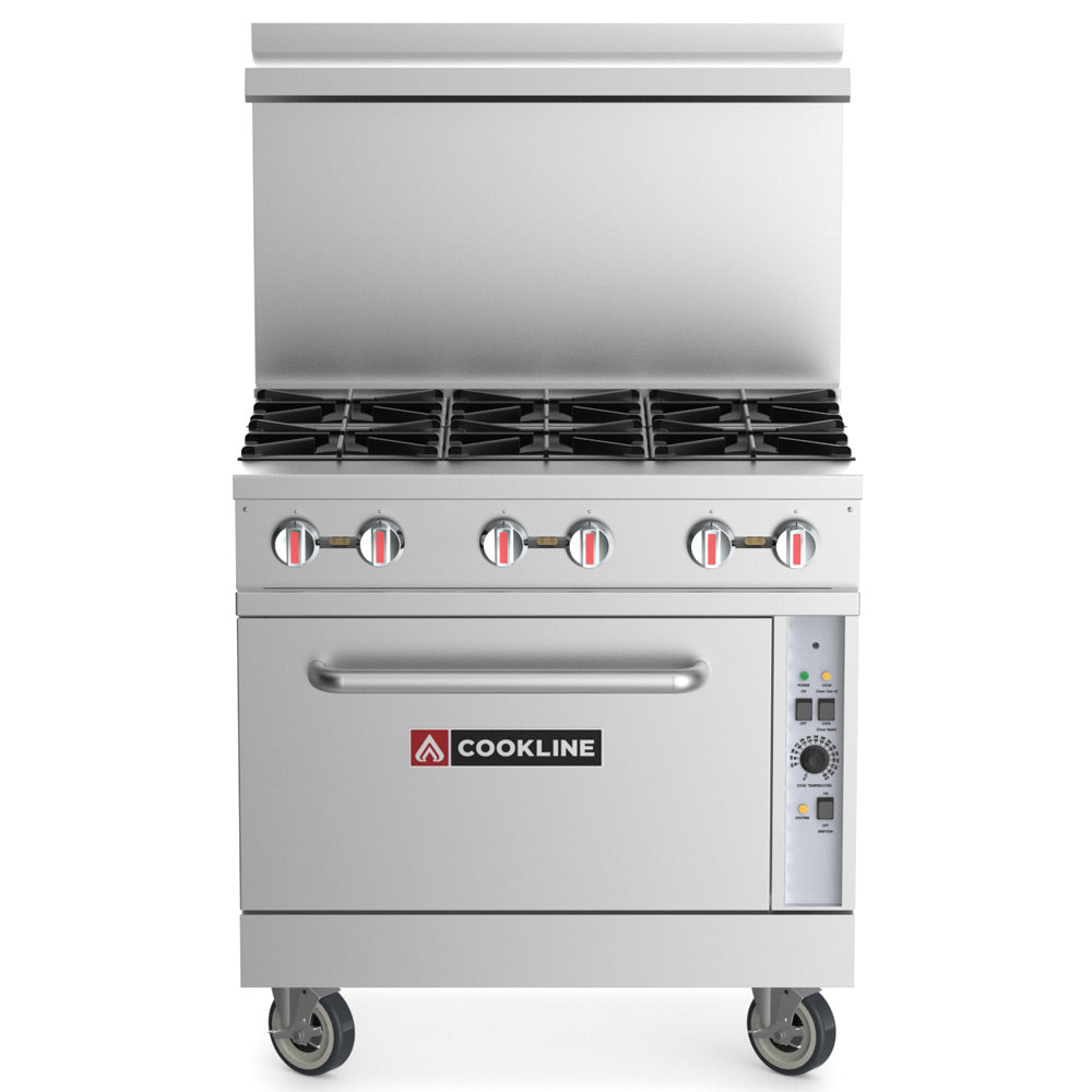 Cookline CR36-6C-LP 36-inch liquid propane range with convection oven 211000 BTU for high-performance cooking in restaurants cafes and commercial kitchens
