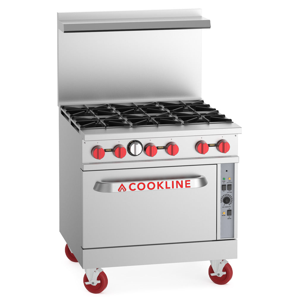 Cookline CR36-6C-LP 36-inch liquid propane range with convection oven 211000 BTU for high-performance cooking in restaurants cafes and commercial kitchens