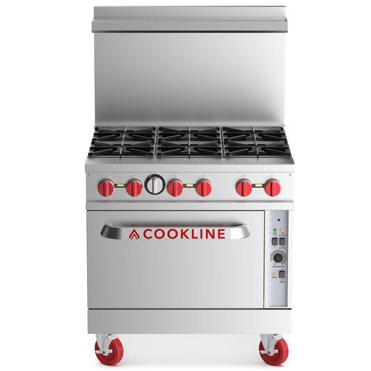 Cookline CR36-6C-LP 36-inch liquid propane range with convection oven 211000 BTU for high-performance cooking in restaurants cafes and commercial kitchens