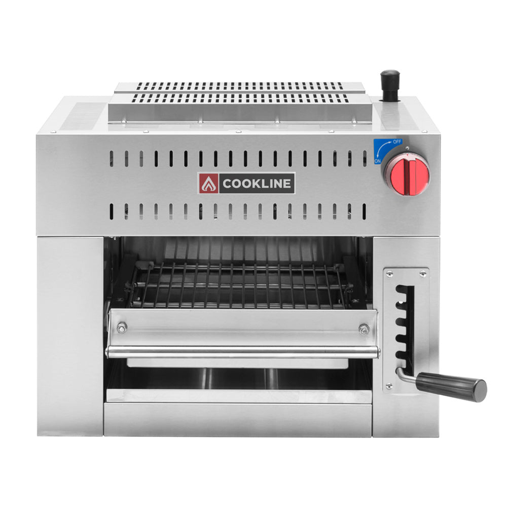 Cookline CSM-24-WM 24" Infra-Red Salamander Gas Broiler with wall mounting kit, ideal for high-heat broiling and finishing dishes in commercial kitchens.