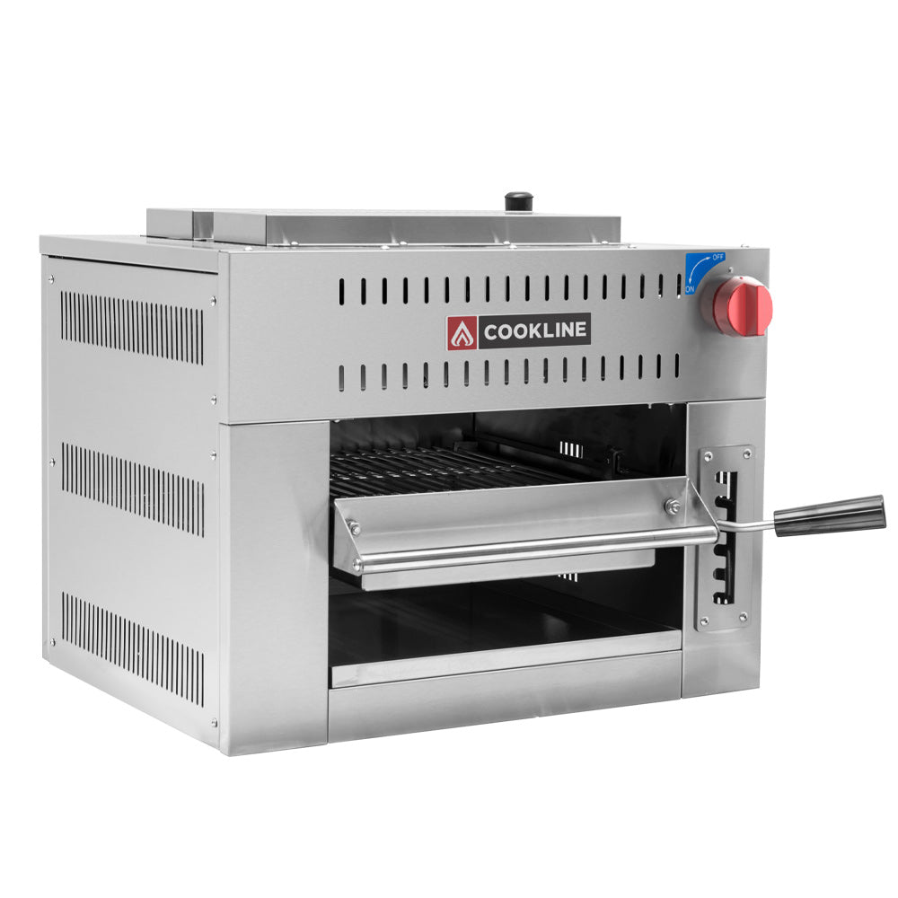 Cookline CSM-24-WM 24" Infra-Red Salamander Gas Broiler with wall mounting kit, ideal for high-heat broiling and finishing dishes in commercial kitchens.