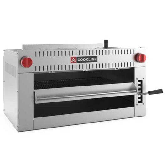 Cookline CSM-36-WM 36" Dual Control Infra-Red Salamander Gas Broiler with Wall Mounting Kit, ideal for commercial kitchens, offering precise high-heat broiling and grilling with flexible wall mounting
