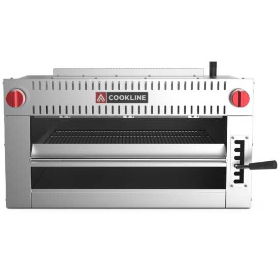 Cookline CSM-36-RM 36" Dual Control Infra-Red Salamander Gas Broiler with Range Mounting Kit, designed for high-heat broiling in commercial kitchens, providing precise control for grilling and finishing.