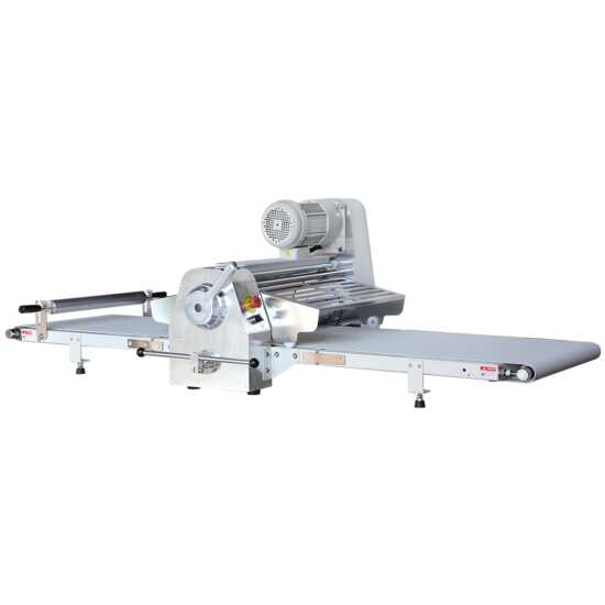 Prepline CSP-81 81-inch countertop reversible dough sheeter with roller pin, designed for efficiently flattening dough in bakeries and commercial kitchens, 120V electric operation.