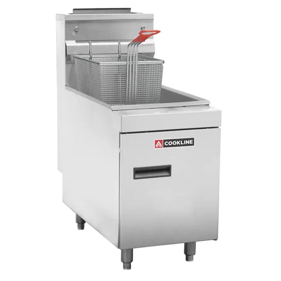 Cookline CTF2-NG Commercial 25 lb Natural Gas Stainless Steel Countertop Fryer with 44,000 BTU output, designed for restaurants, cafés, and commercial kitchens. Delivers fast heat recovery, consistent frying performance, and durable stainless steel construction for high-volume foodservice use.