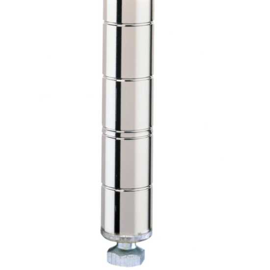 64" chrome post is a sturdy and reliable support component for various shelving systems in both commercial and home kitchens. This NSF-listed post offers excellent resistance to rust and corrosion, making it suitable for long-term use in various environments. The sleek chrome finish provides a modern, polished look while ensuring easy cleaning and maintenance. Designed to pair with wire shelves, this post enhances stability and organization in kitchen storage setups.