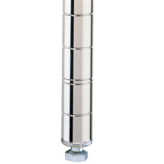 74" chrome post, NSF-listed for safety and durability. Ideal for commercial shelving systems, it provides sturdy support, corrosion resistance, and compatibility with various storage setups in kitchens, warehouses, or retail spaces.