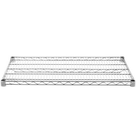 18" x 24" chrome wire shelf is a versatile and durable storage solution ideal for both commercial and home kitchens. This NSF-listed shelf features a strong design that resists rust and corrosion, ensuring longevity in various environments. The sleek chrome finish adds a modern touch while providing easy cleaning and maintenance. With ample space for organizing kitchen supplies, equipment, and food items, this wire shelf enhances efficiency and organization in any workspace.