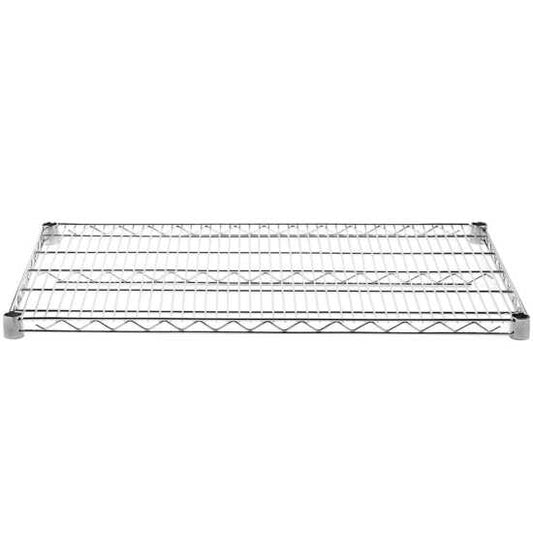 24" x 36" chrome wire shelf is a sturdy and versatile storage solution for both commercial and home kitchens. This NSF-listed shelf features a durable design that resists rust and corrosion, ensuring long-lasting use in various environments. The sleek chrome finish provides a modern, professional look while allowing for easy cleaning and maintenance. With ample space for organizing kitchen supplies, equipment, and food items, this wire shelf boosts kitchen efficiency and organization.