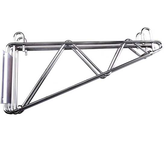 Prepline 14" deep double wall mounting bracket is designed for securely adjoining chrome wire shelving units in commercial or home kitchens. This sturdy bracket provides stable support, ensuring that shelving systems remain securely in place. Ideal for creating continuous shelving setups, it enhances both organization and space efficiency. The durable construction ensures long-lasting performance, while the chrome finish complements the look of chrome wire shelving.